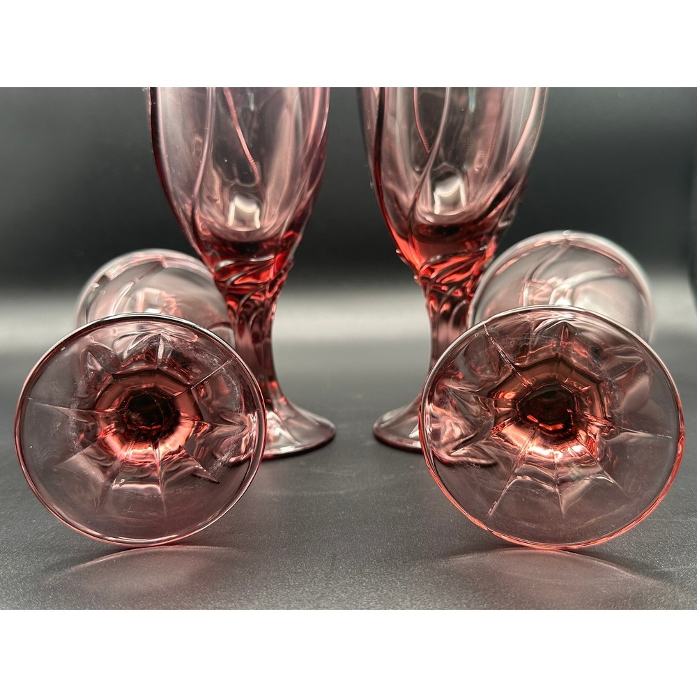 Set of 4 Noritake Sweet Swirl Amethyst Glass Goblets Vintage Purple Wine Water - Picture 9 of 13